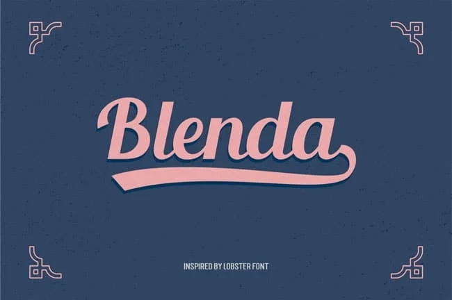 A example of the Blenda font, in pink on a navy blue background 