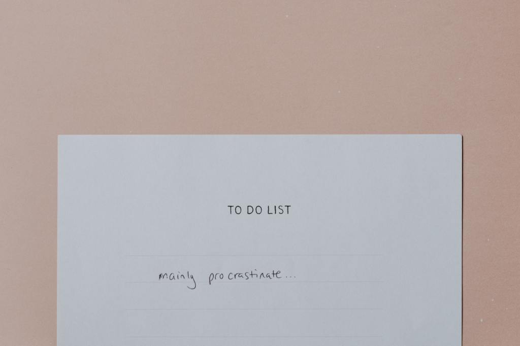 A to-do list with one item on it, reading 'mainly procrastinate'.